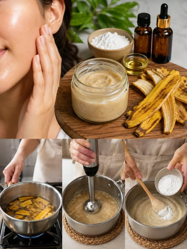Banana peel and cornstarch face mask ingredients for glowing skin