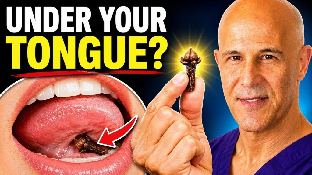 Clove placed under the tongue for health benefits and wellness.