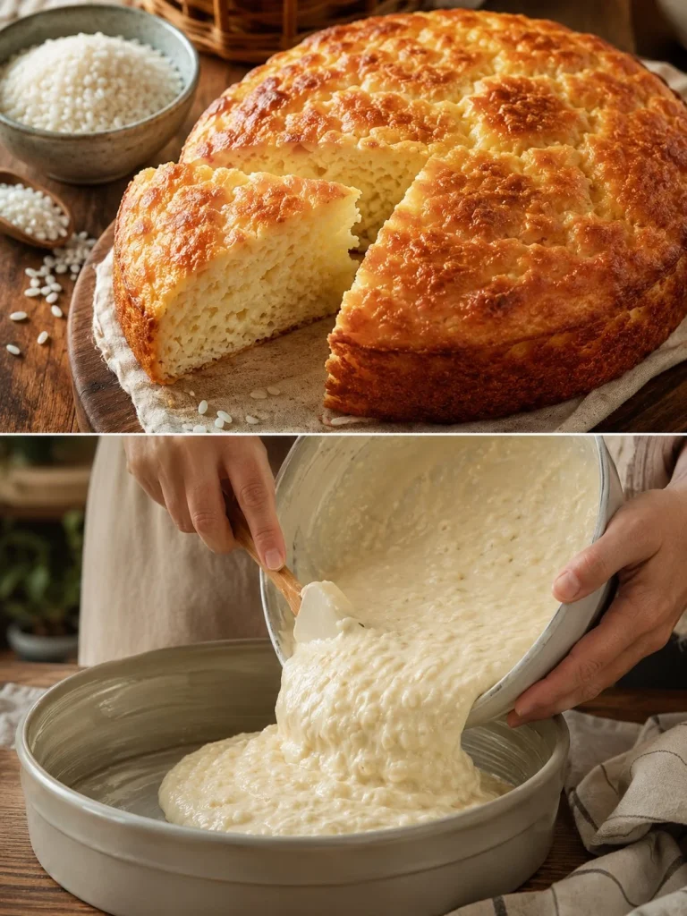 A fluffy rice cake made with yeast, showcasing its delicious texture and appearance.