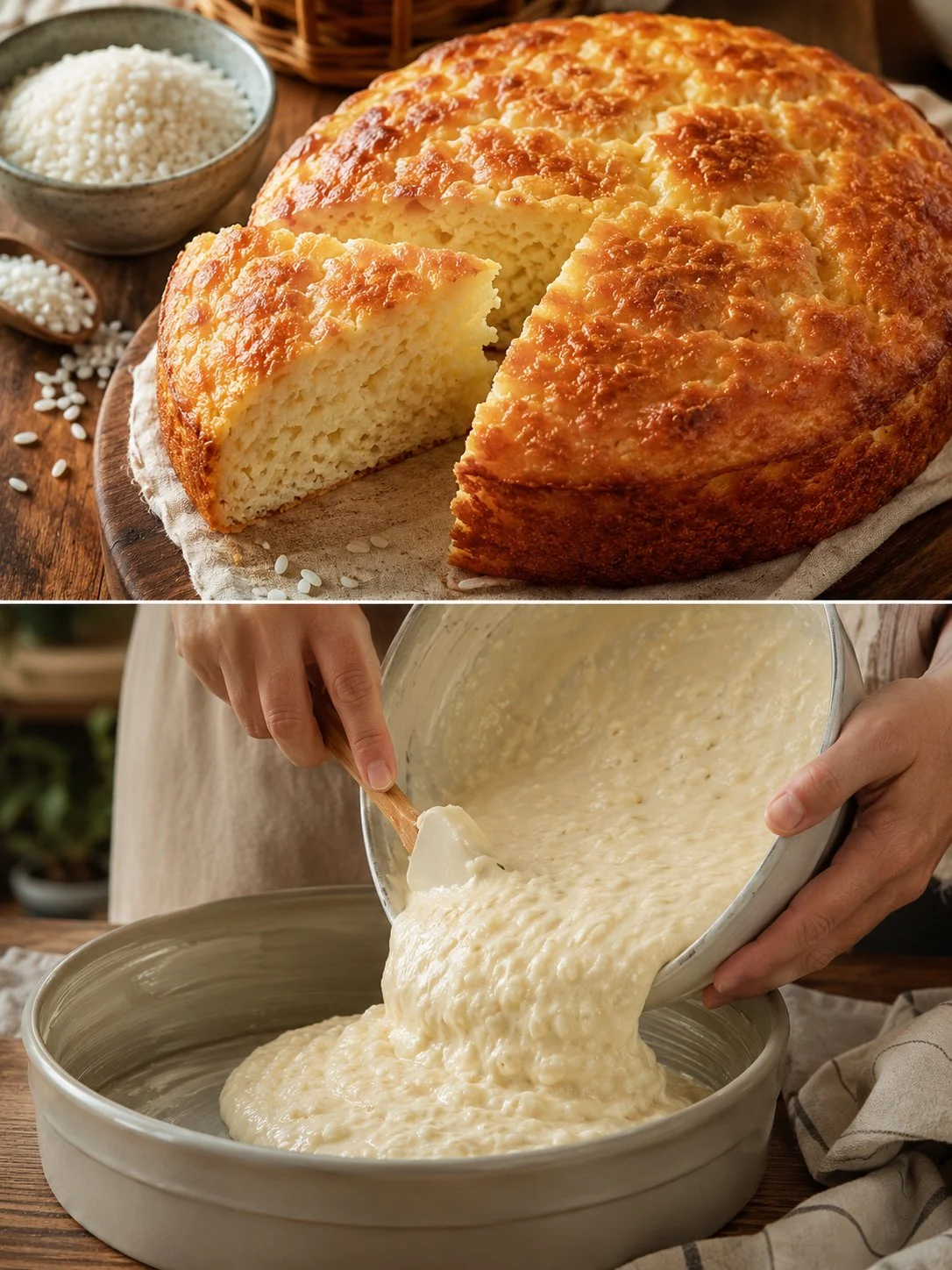 A fluffy rice cake made with yeast, showcasing its delicious texture and appearance.