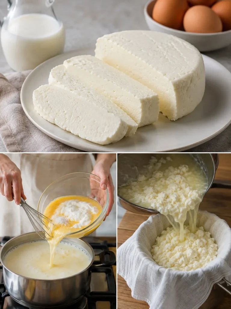 Homemade cheese tutorial using boiling milk and an egg