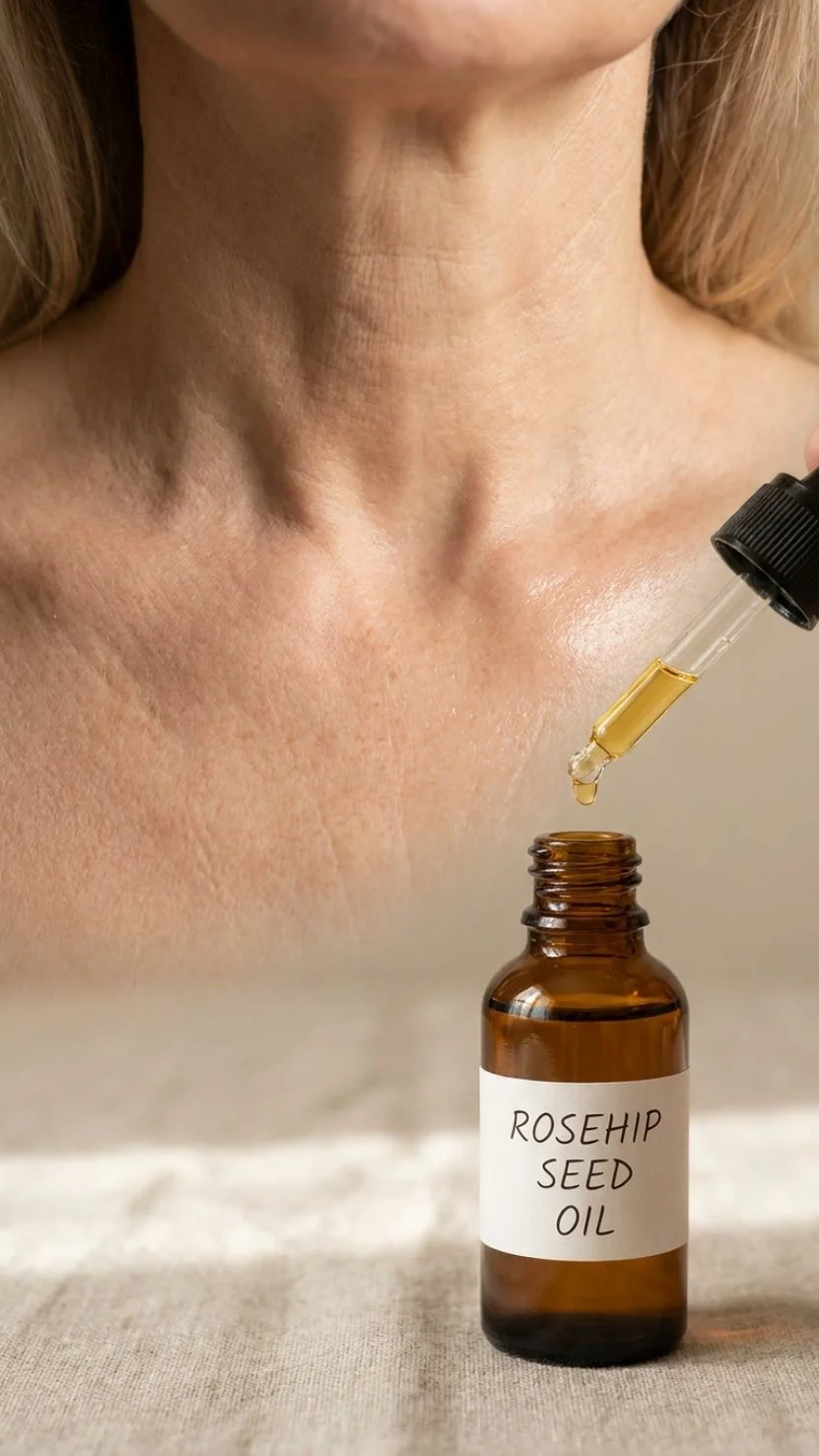 Nighttime skincare routine to reduce crepey skin using two oils