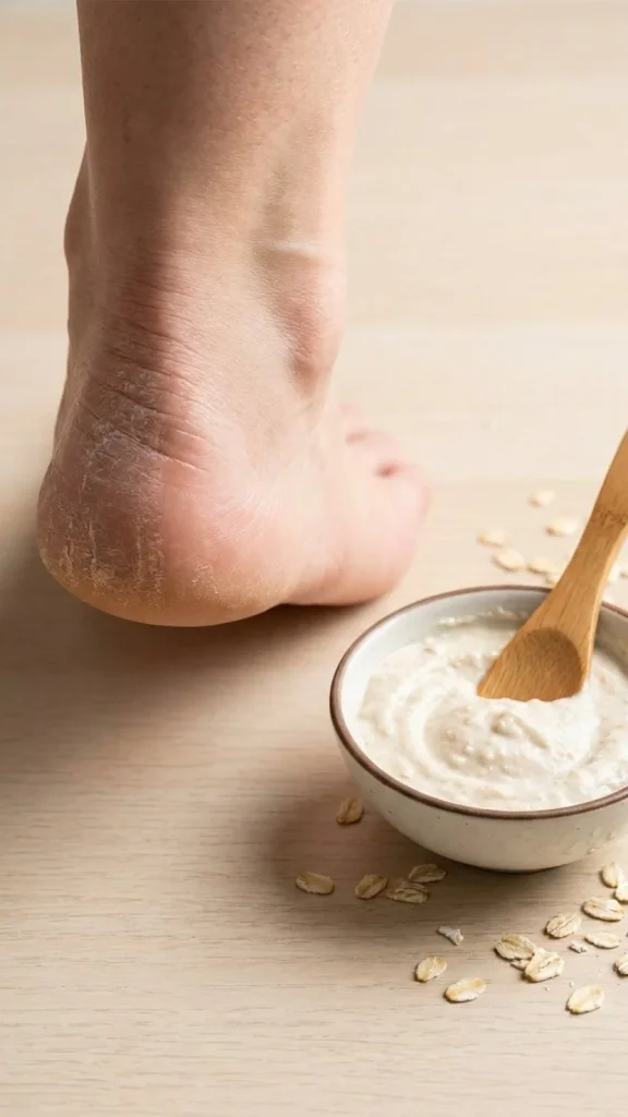 Oat and honey softening mask for dry, rough heels