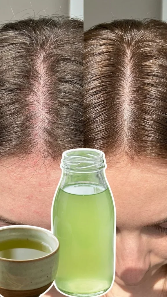 Green tea and aloe scalp rinse for dry and tight scalp treatment