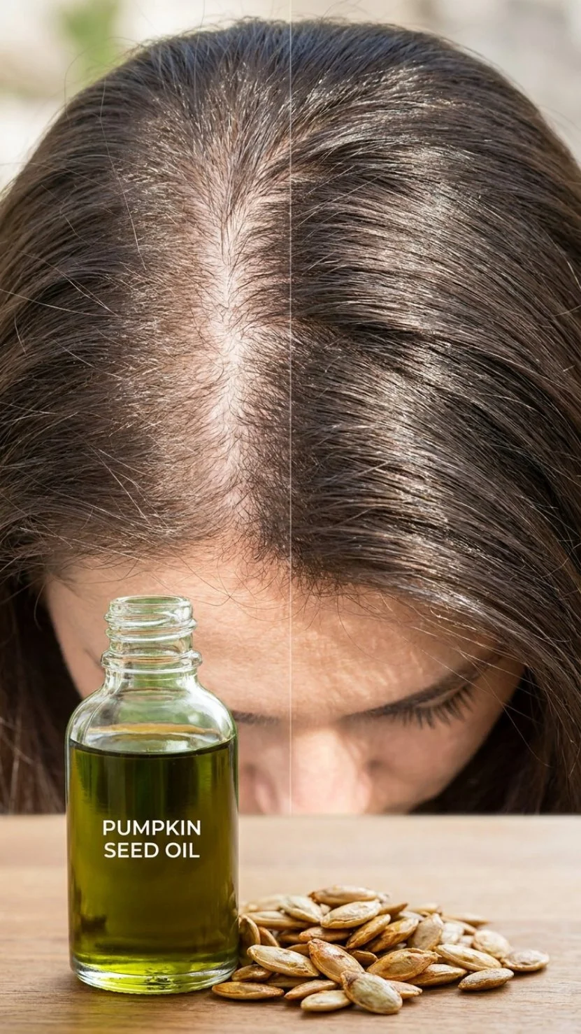 Pumpkin seed oil infusion for scalp health and hair shedding prevention.