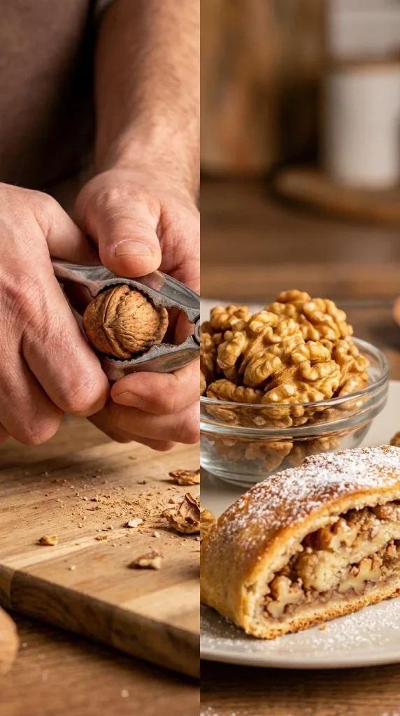 A walnut being dropped into boiling water, showcasing a unique cooking tip.